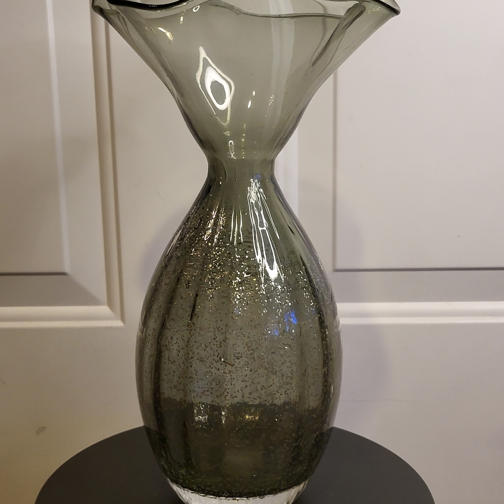 Murano Style Vintage Grey Glass w/ Silver Flake Hand Blown Vase 12" - Picture 3 of 13